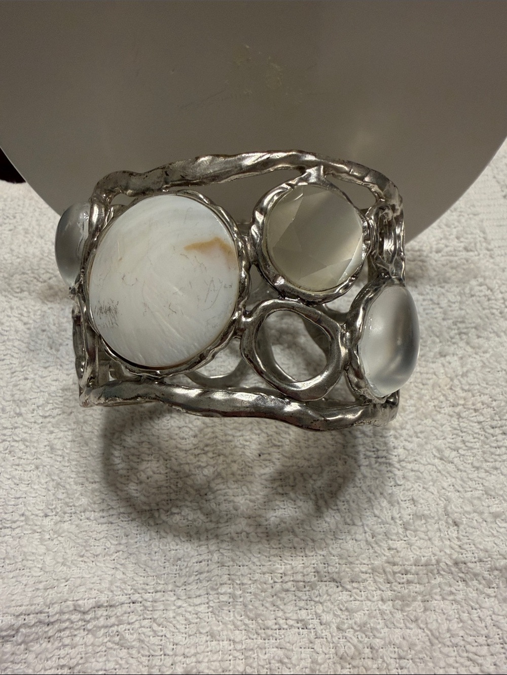 Silver-Tone White Stone Openwork Cuff Bracelet
